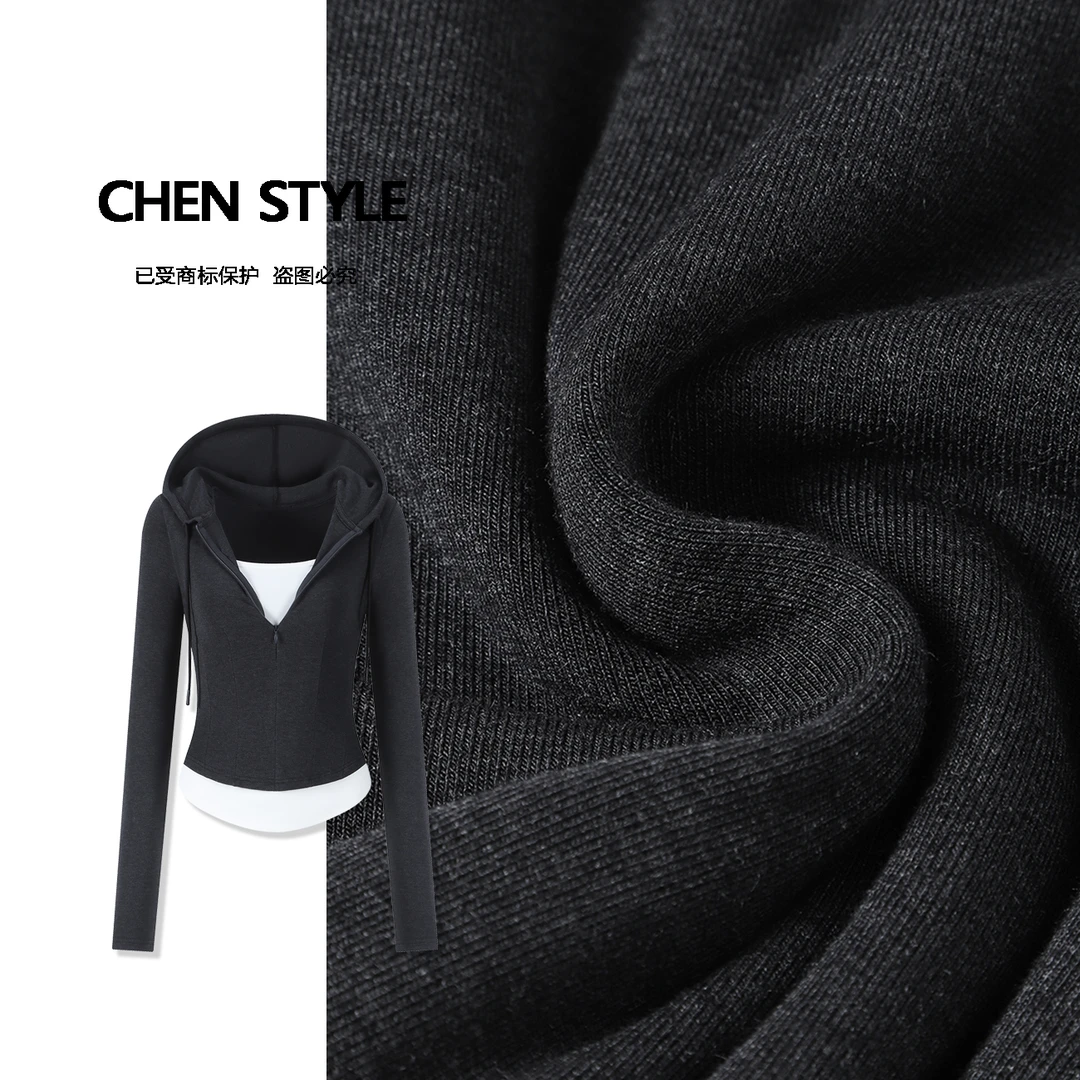 楚楚君~【轻薄透气】Y51628春款连帽半拉链拼接假两件休闲长袖上衣