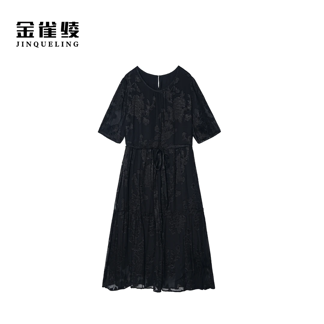 金雀绫【月光曲】100桑蚕丝设计师款剪花加宽加大连衣裙SZA1L273