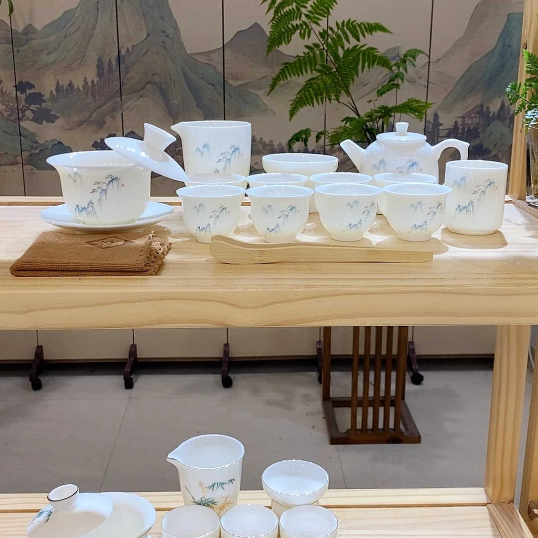 【墨城】羊脂玉瓷高山流水16头