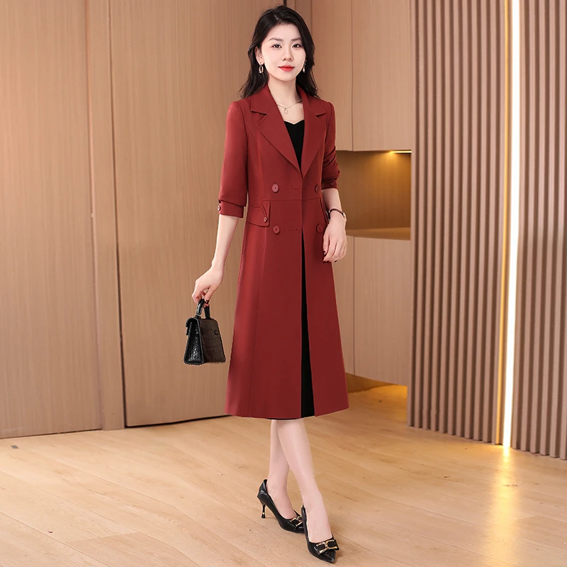 【恋晚】杭州意法风衣外套新款春秋高级感中长款红色大衣喜婆婆