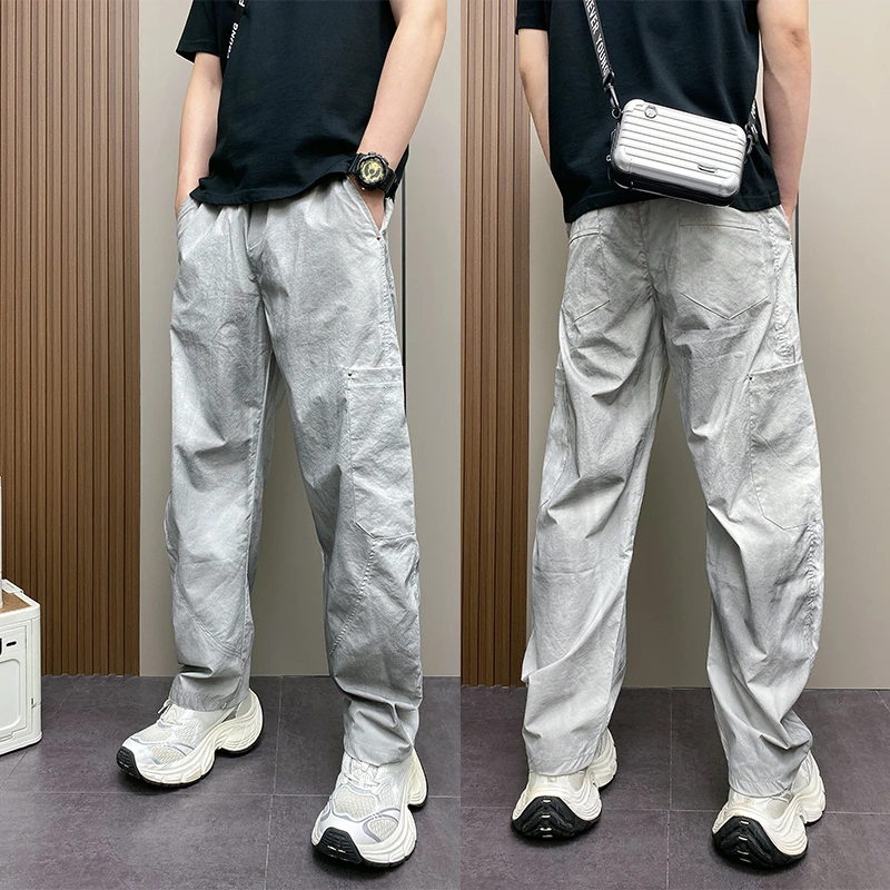 男士夏季薄款休闲裤直筒工装阔腿裤高级感痞帅哈伦裤子男宽松凉感