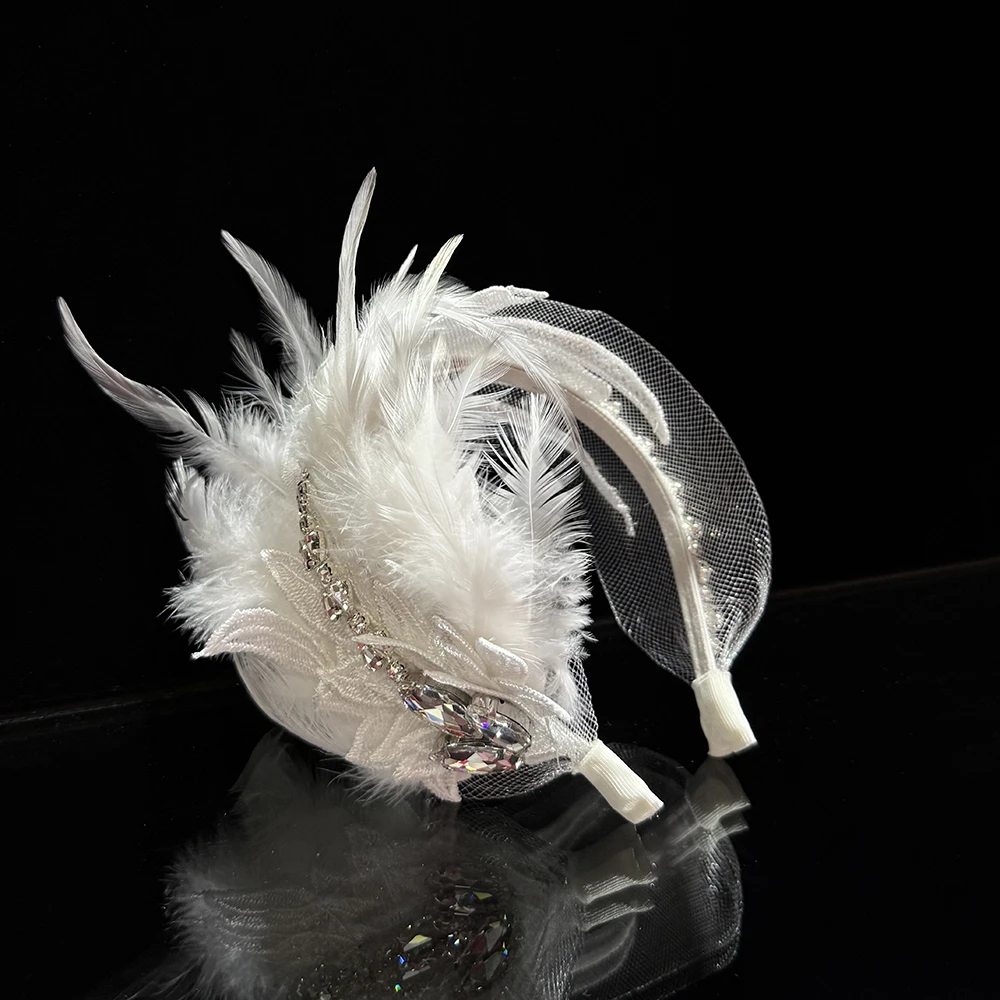 【L.K.BABY】法式轻奢白天鹅羽毛水钻时尚百搭发箍饰品配饰