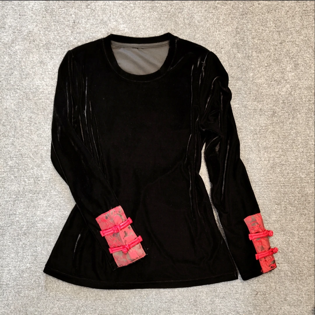 3126国风拼接丝绒盘扣新年拜年小衫