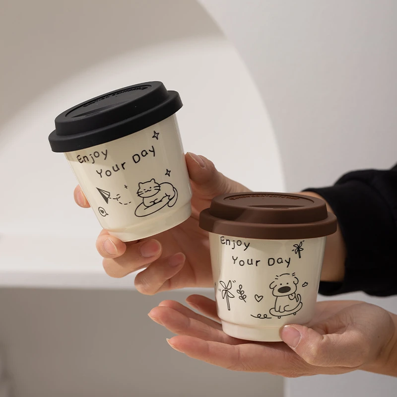 插画师线条马克杯子家用可爱卡通水杯美式咖啡杯办公室水杯JY