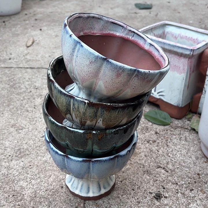 紫砂茶碗莲花四个口径15高度12