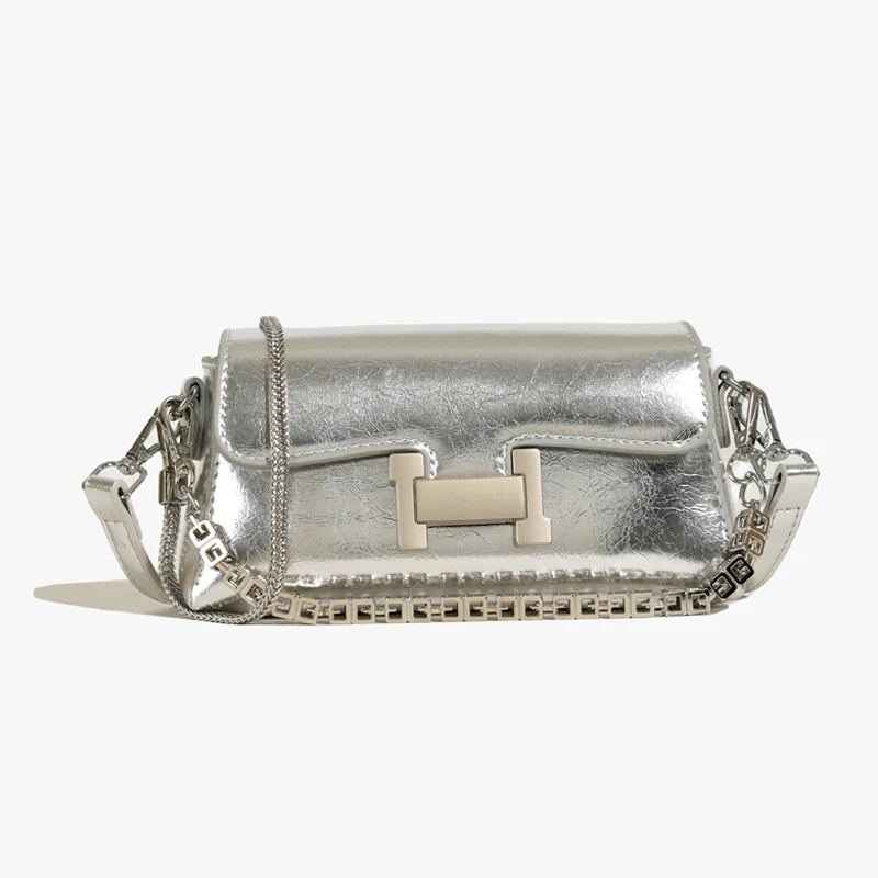 2025春夏新款油蜡皮链条包小方包时尚潮流单肩腋下包斜挎手机包