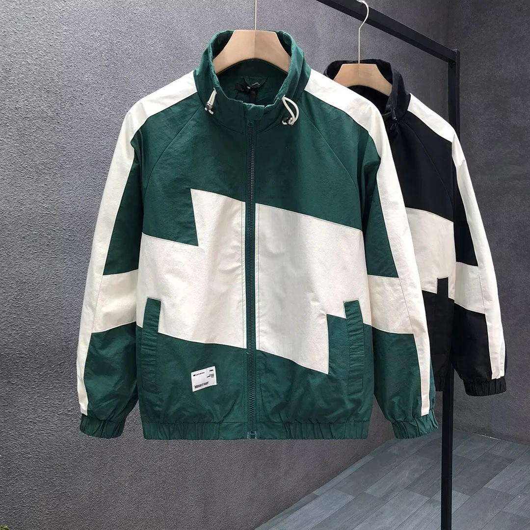 美式工装立领潮牌夹克休闲男装2025春季新款男士痞帅撞色拼接外套