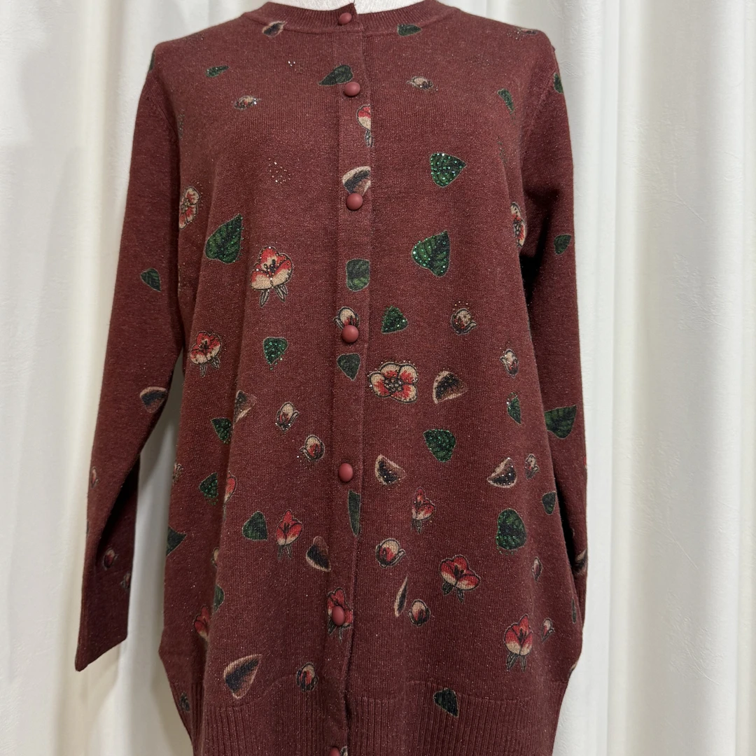 新款妈妈款碎花毛衣开衫