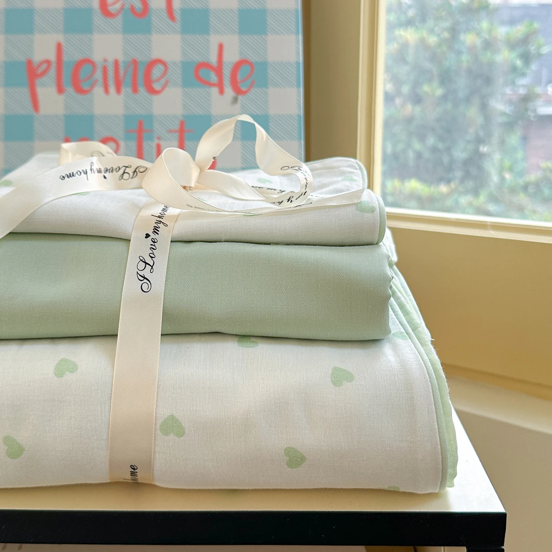 新品嵌绳款全棉双层纱床单学生四件套家用保暖床品套件四季款棉花