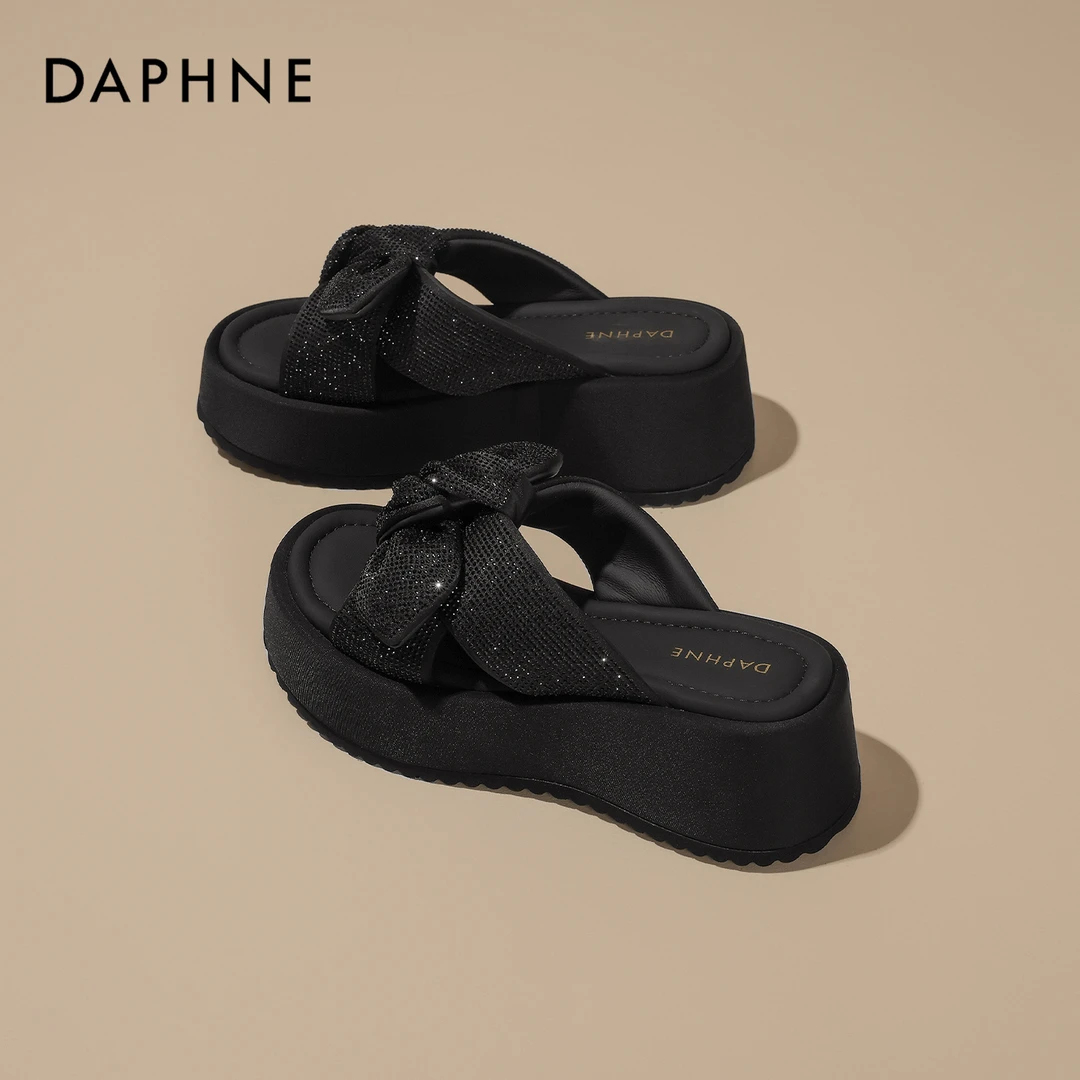 达芙妮蝴蝶结凉拖鞋女款2025新款夏季外穿厚底巨好看沙滩一字拖鞋