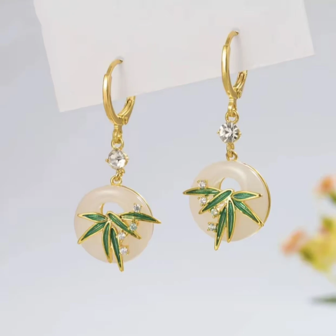 铜合金合成锆石耳饰 平安扣几何形女时尚OL气质耳扣百搭耳环116