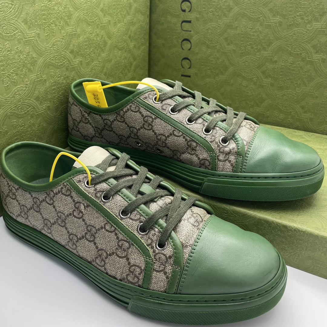95新 GUCCI/古驰 42欧码/二手男士绿色老花低帮经典时尚休闲板鞋