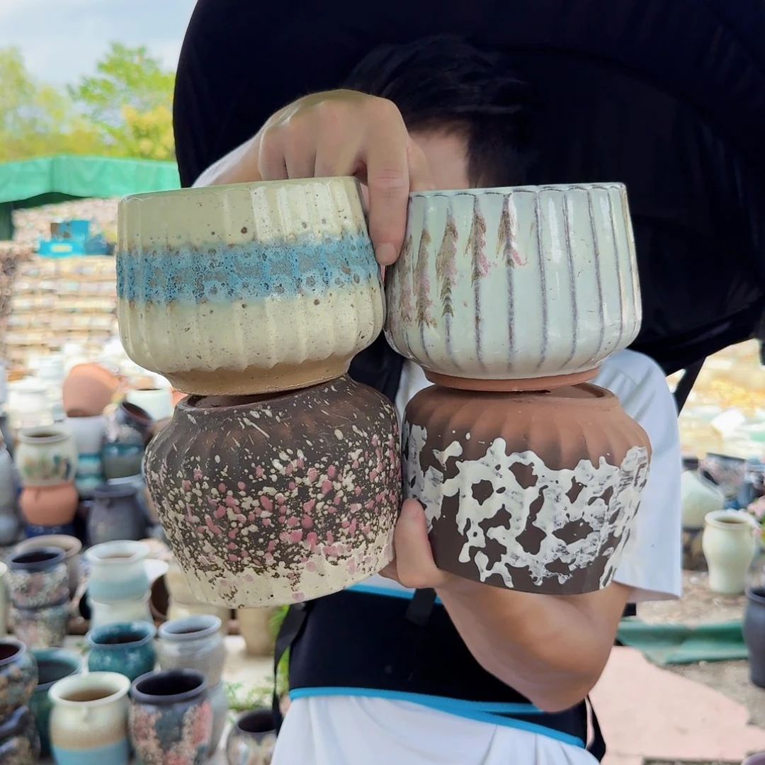 紫砂花盆口14高11（四个蛋壳