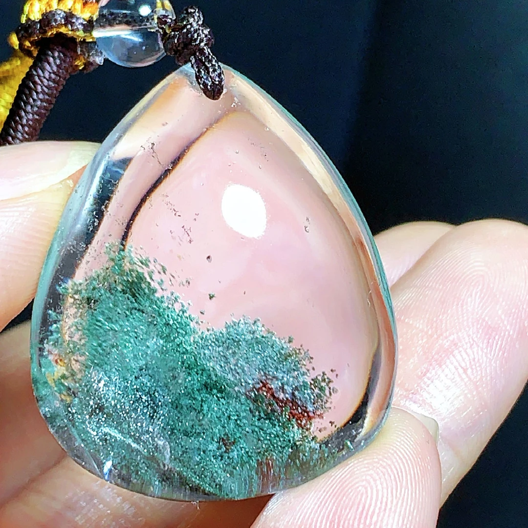 东海水晶天然绿幽灵水晶吊坠毛衣链水滴项坠绿幽灵纯天然100%真品