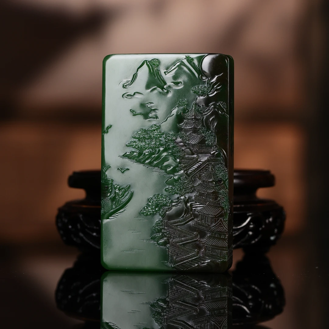 dx和田玉碧玉山水牌25110100978