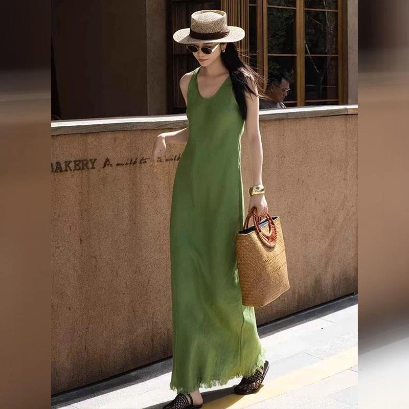 【NEXT女装】绿色连衣裙女初夏新款高级感气质超好看修身高个子无