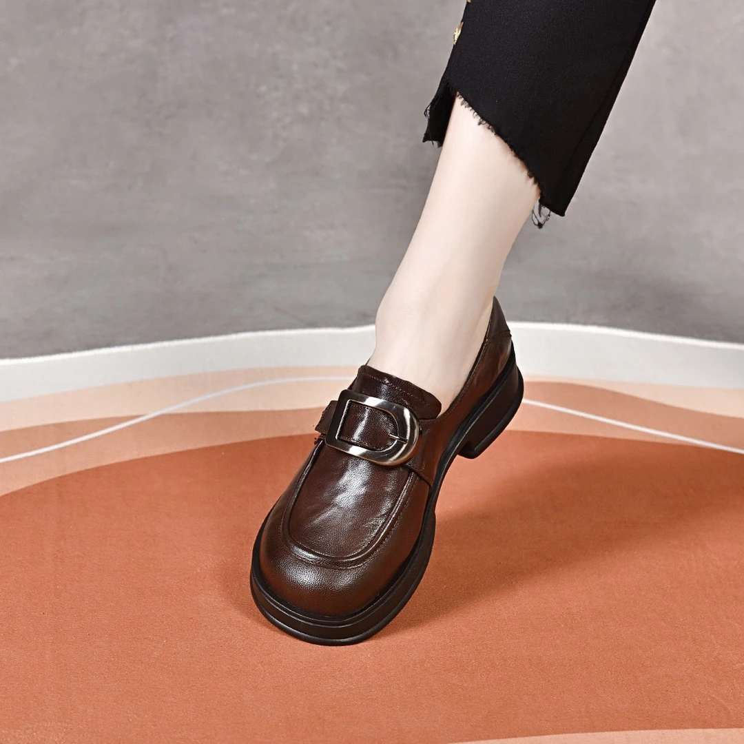 羊皮乐福鞋女平底英伦小皮鞋2025年春季新款真皮女鞋软底软皮单鞋