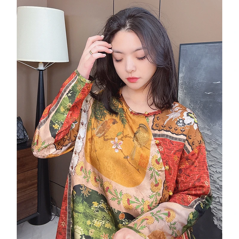 美美国风2025新款复古民族风气质盘扣提花斜襟小衫新中式上衣