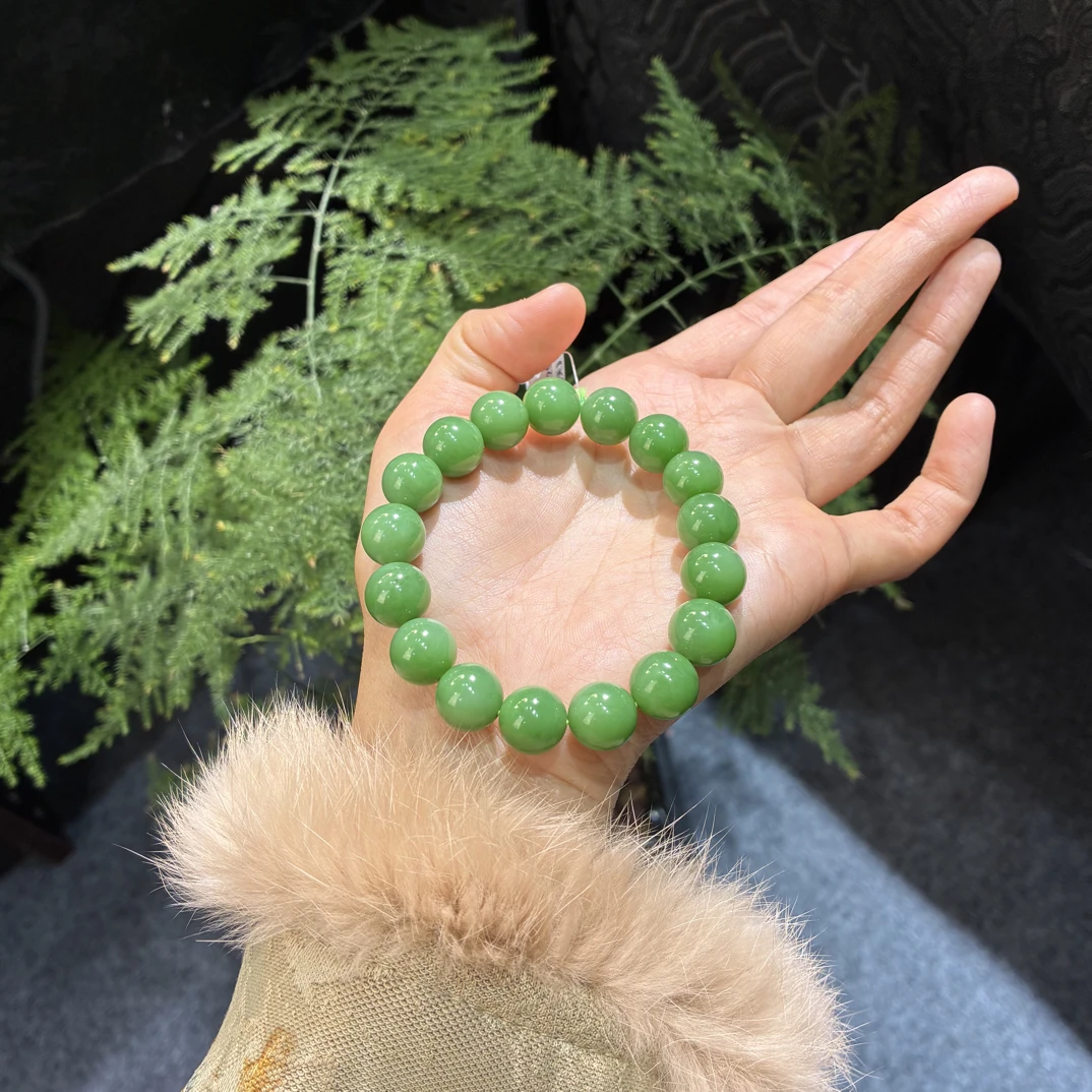 【古冉优选】和田玉俄碧粉绿手串卡12