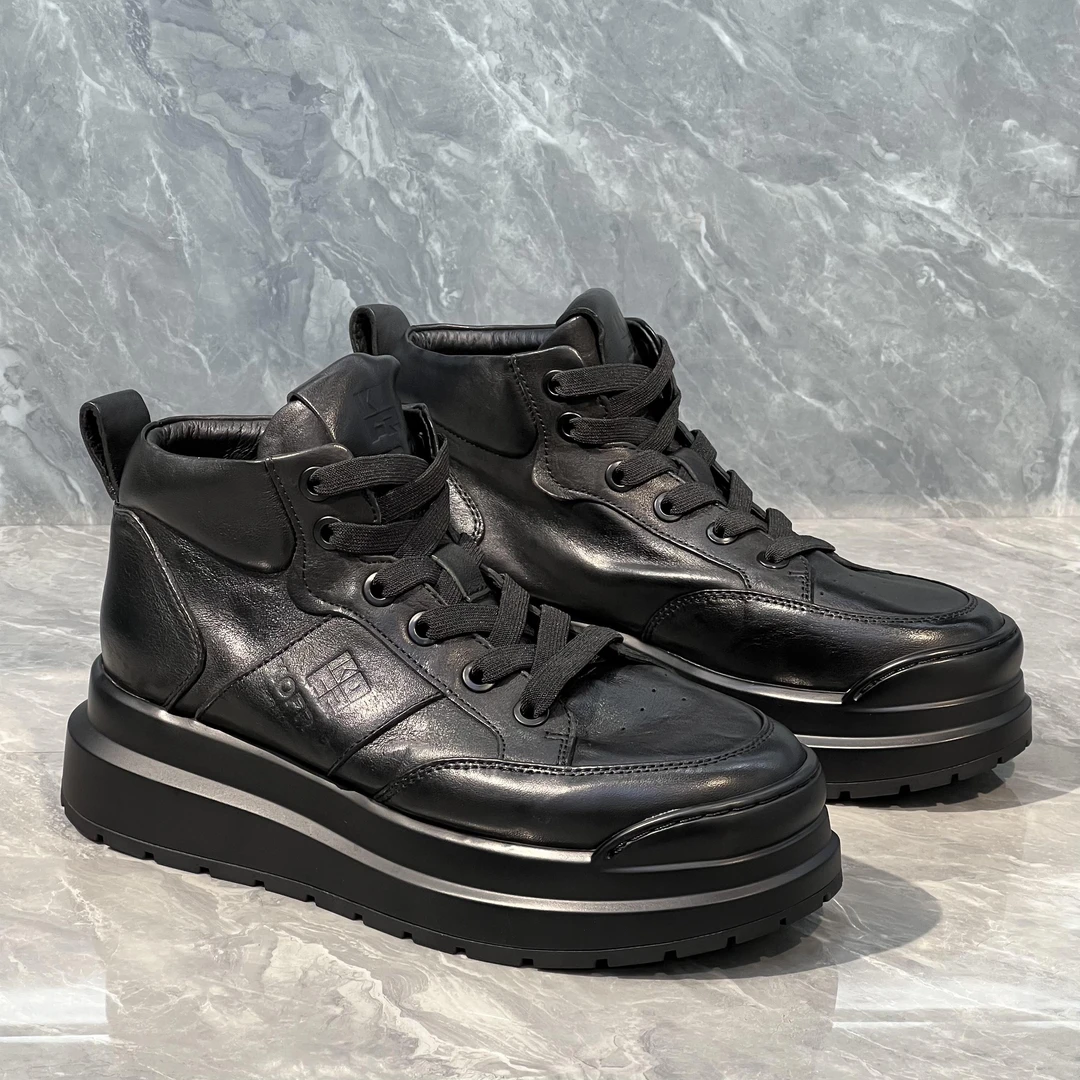 23冬季新款水燃时髦厚底男鞋防滑复古高帮鞋百搭休闲鞋男士松糕鞋