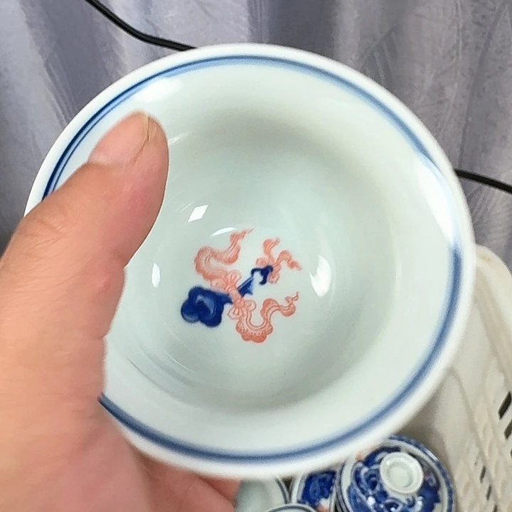 瓷片醒狮大压手杯景德镇