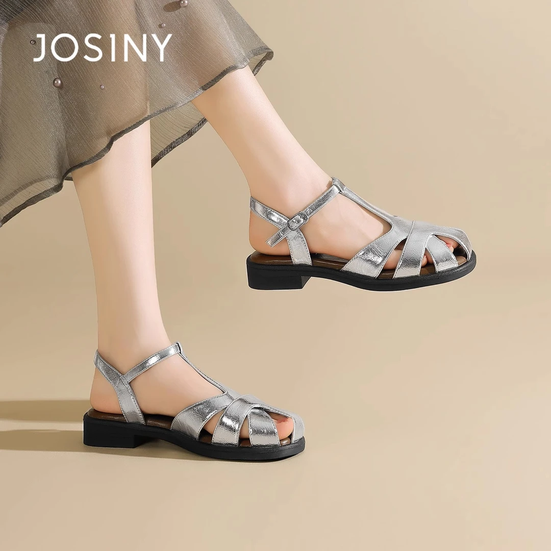 卓诗尼包头凉鞋女款2025新款法式配裙平底鞋夏季软底凉拖罗马女鞋