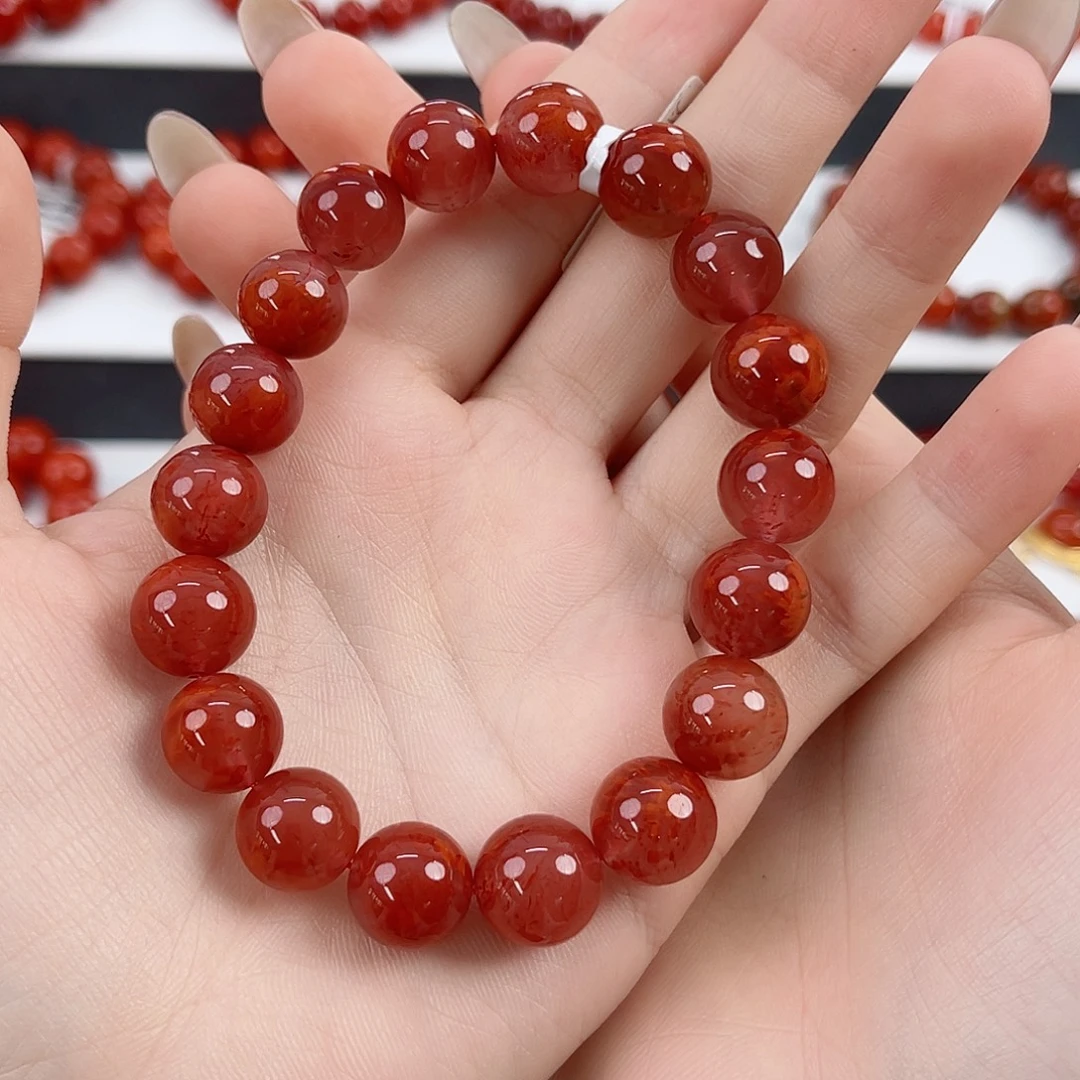 未镶嵌瓦西牛血红火焰11mm手串南红玛瑙