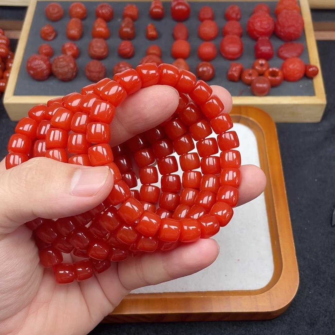 南红玛瑙5号保山锦红卡10直切手链未镶嵌