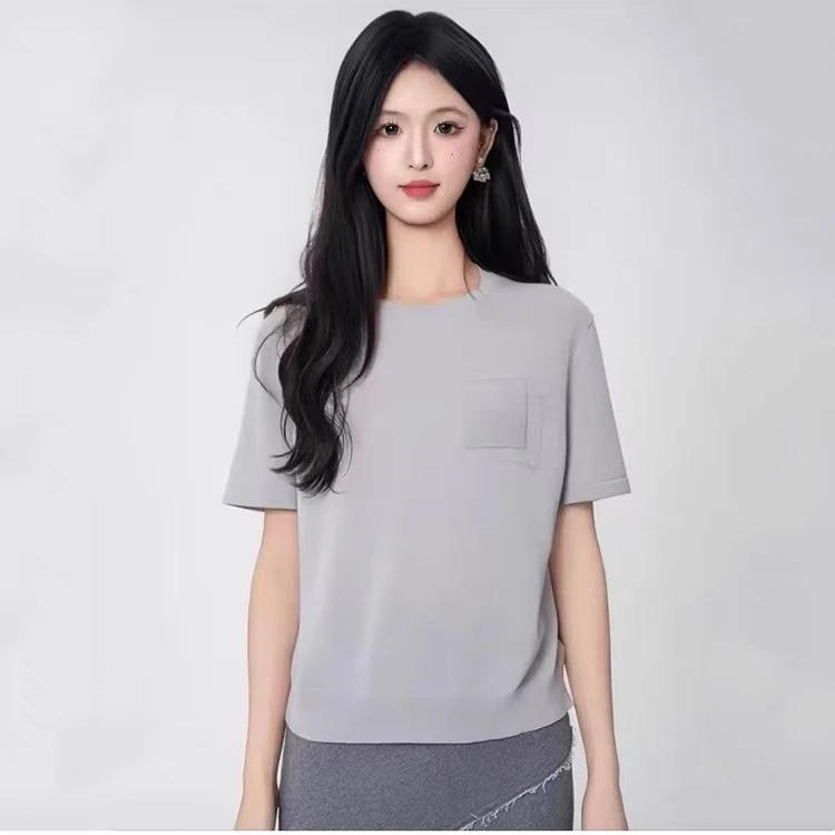 【商场同款】圆领冰丝T恤2025夏季时尚简约百搭针织短袖上衣538010