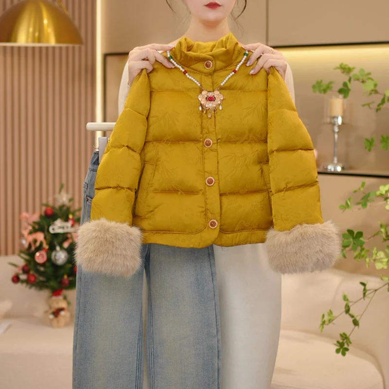 【闺蜜家】女童冬季新款时尚加毛加厚国风新中式重工棉服外套-7523