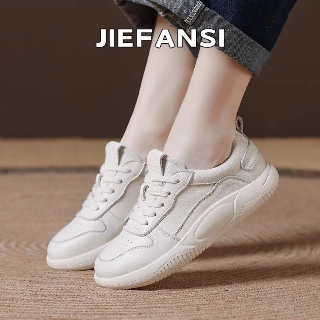 头层牛皮小白鞋女加绒2025秋冬新款平底单鞋防滑百搭运动休闲板鞋
