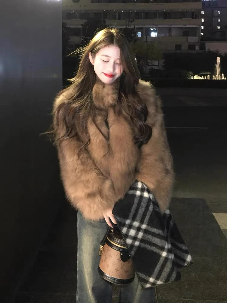 【巴黎千金】 立领轻奢狐狸腹毛皮草外套