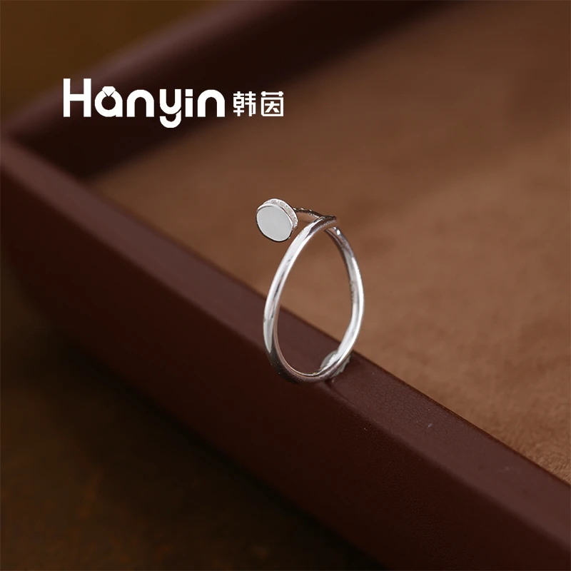 足银合成锆石戒指 个性设计独钉子开口可调节戒指小众设计感AAA