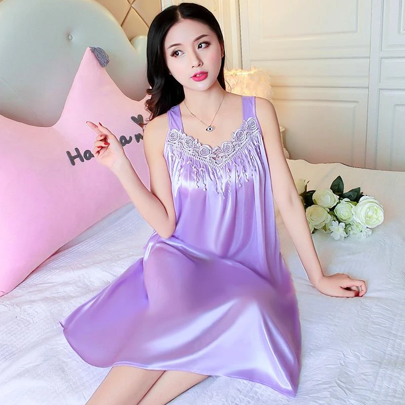 大码性感睡衣女夏季冰丝睡裙薄款家居服高三层夹棉加大嘴鱼睡衣