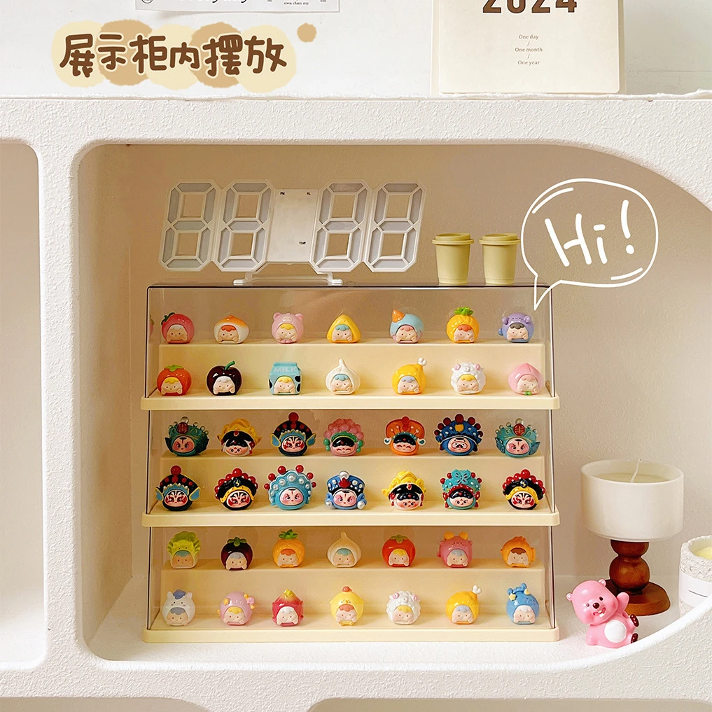 萌粒展示盒亚克力透明防尘小摆件展示台盲盒收纳展示架手办展示柜