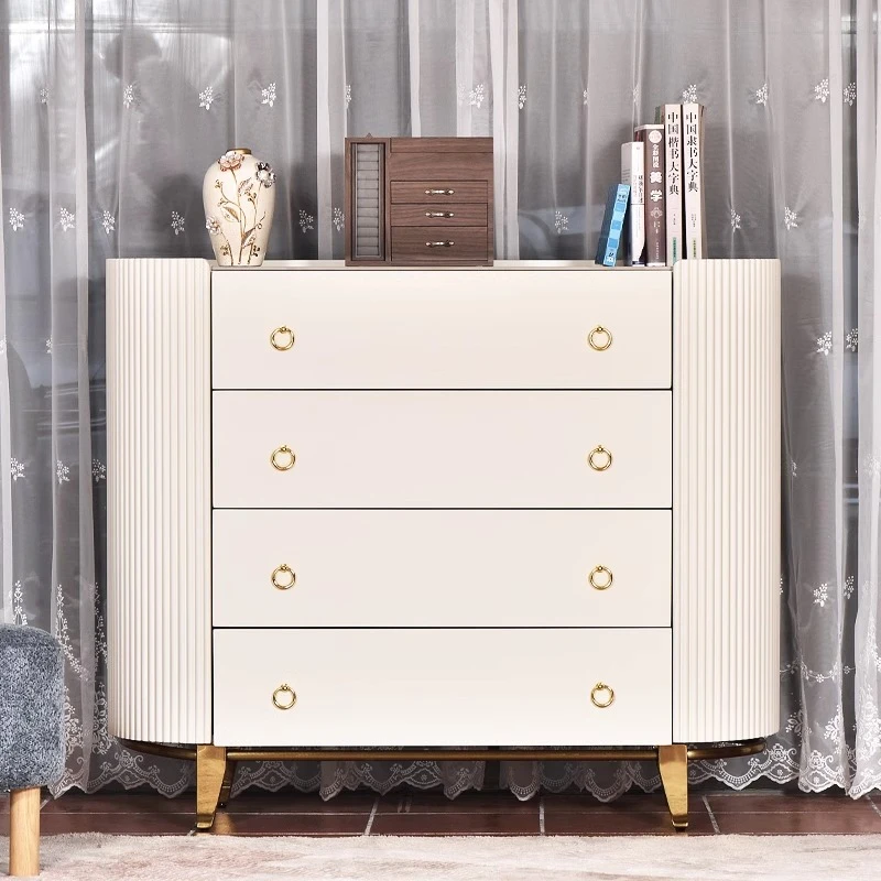意式轻奢四斗柜实木入户玄关柜白色简约岩板储物储物柜卧室收纳柜