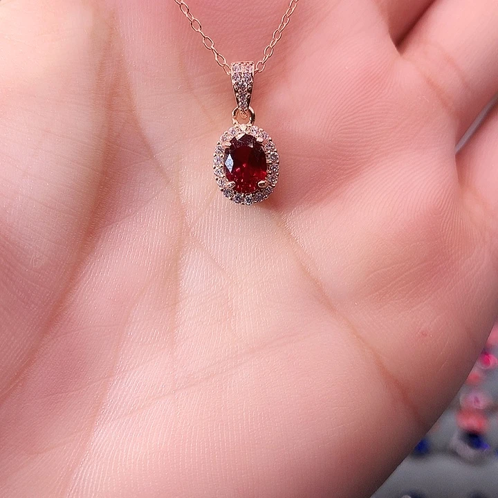 红宝石吊坠(赠链)银S925镶嵌深