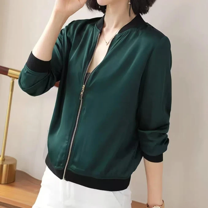 【 净绿】百搭休闲长袖大码显瘦女士时尚开衫上衣棒球服夹克DP