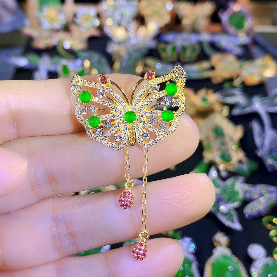 颈饰银S925镶嵌翡翠