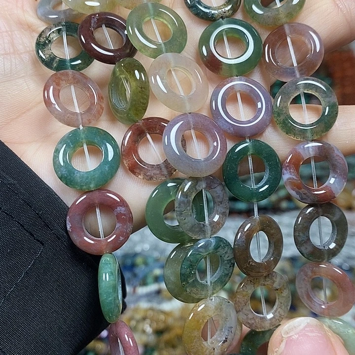 玛瑙/玉髓未镶嵌珠宝半成品天然水草玛瑙卡15-16mm一条