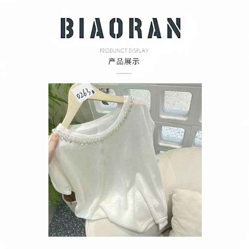 BIAORAN/标冉2025春季新款休闲时尚亮片针织短袖0263