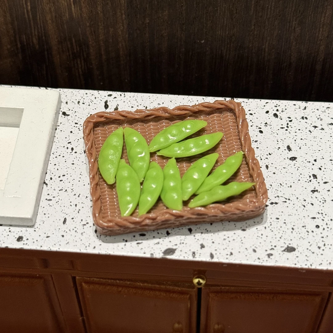 微缩娃娃屋迷你豌豆夹蔬菜过家家玩具摆件豌豆盘
