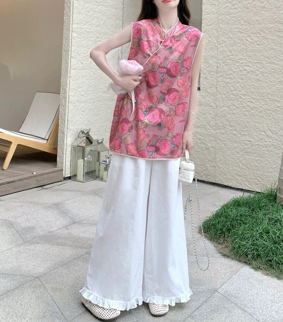 【崔】S0195民族风唐装中式新中式时尚套装女装通勤碎花中国风