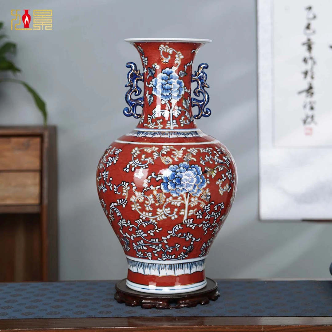 新中式古典青花瓷景德镇陶瓷花瓶客厅书房博古架装饰摆件新年礼品