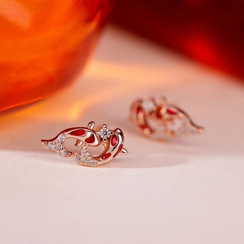 925银耳饰 925银锦鲤耳钉女2025新款爆款夏精致红色本命年耳环