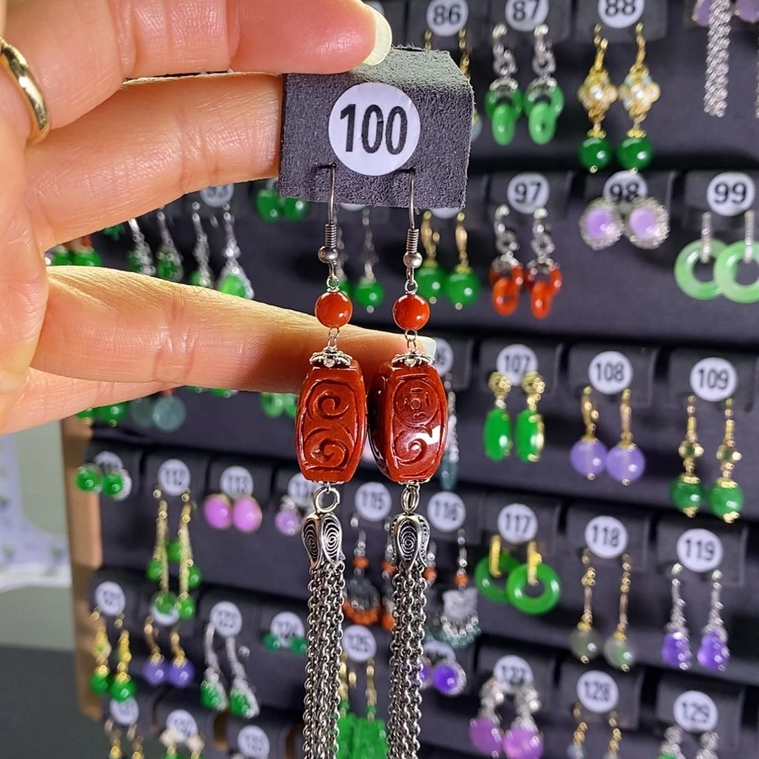 银S925镶嵌翡翠耳饰100