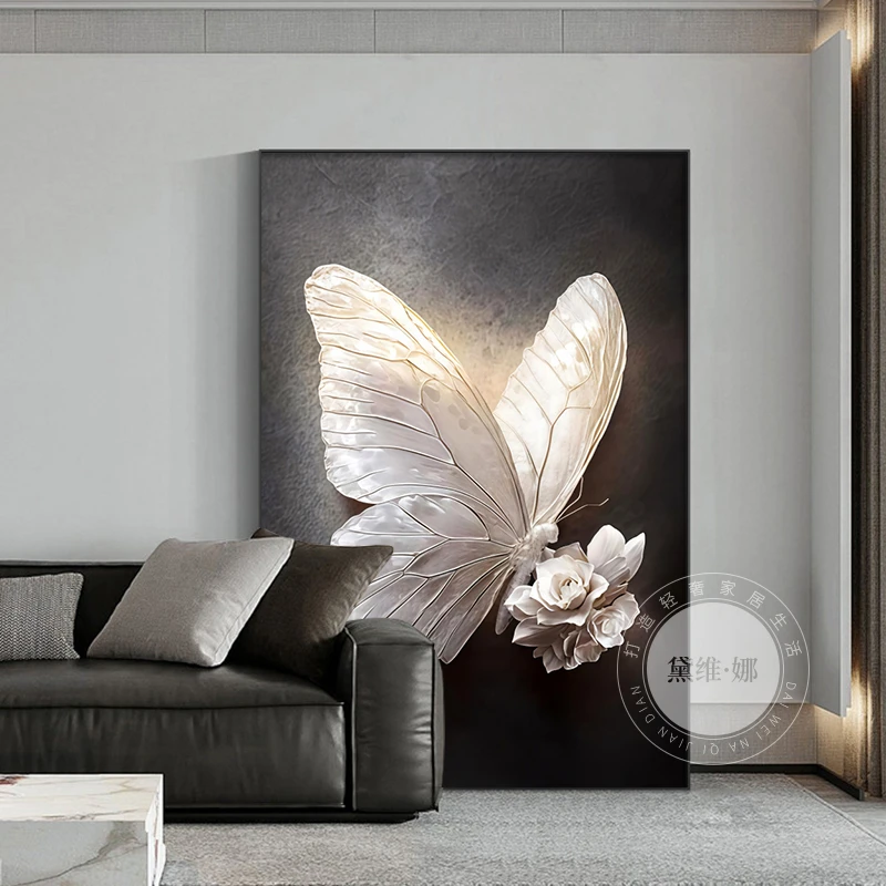黛维·娜高级感黑白蝴蝶玄关装饰画现代轻奢客厅沙发背景墙壁挂画