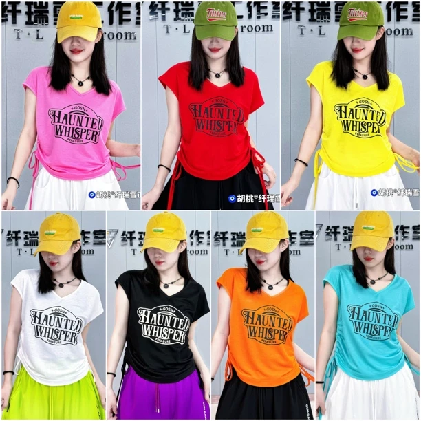 纤瑞雪工厂【521款T恤单品】冰棉抽绳宽松时尚冰感舒适胡桃运动休闲