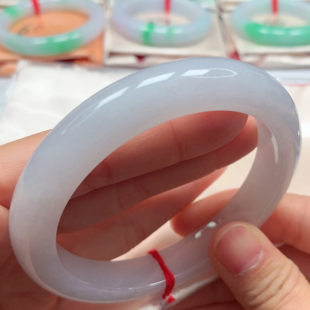 翡翠未镶嵌手镯冰润细腻白月光6162完美