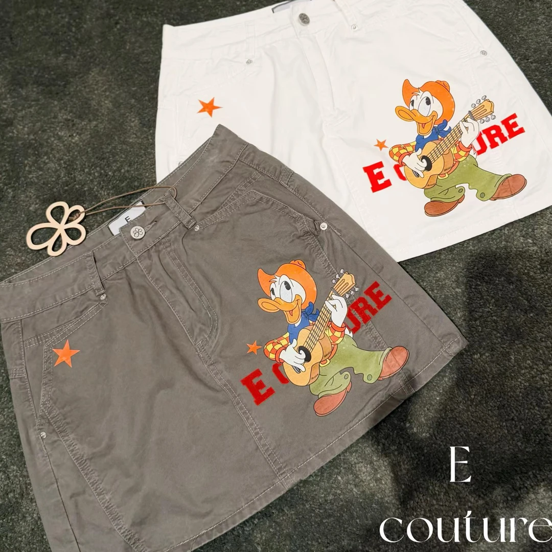欧洲站Ecoutuer大E2026夏季新品唐老鸭弹吉他牛仔短款半身裙欧货